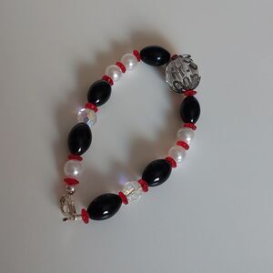 Black White Red Beaded Wire Bracelet